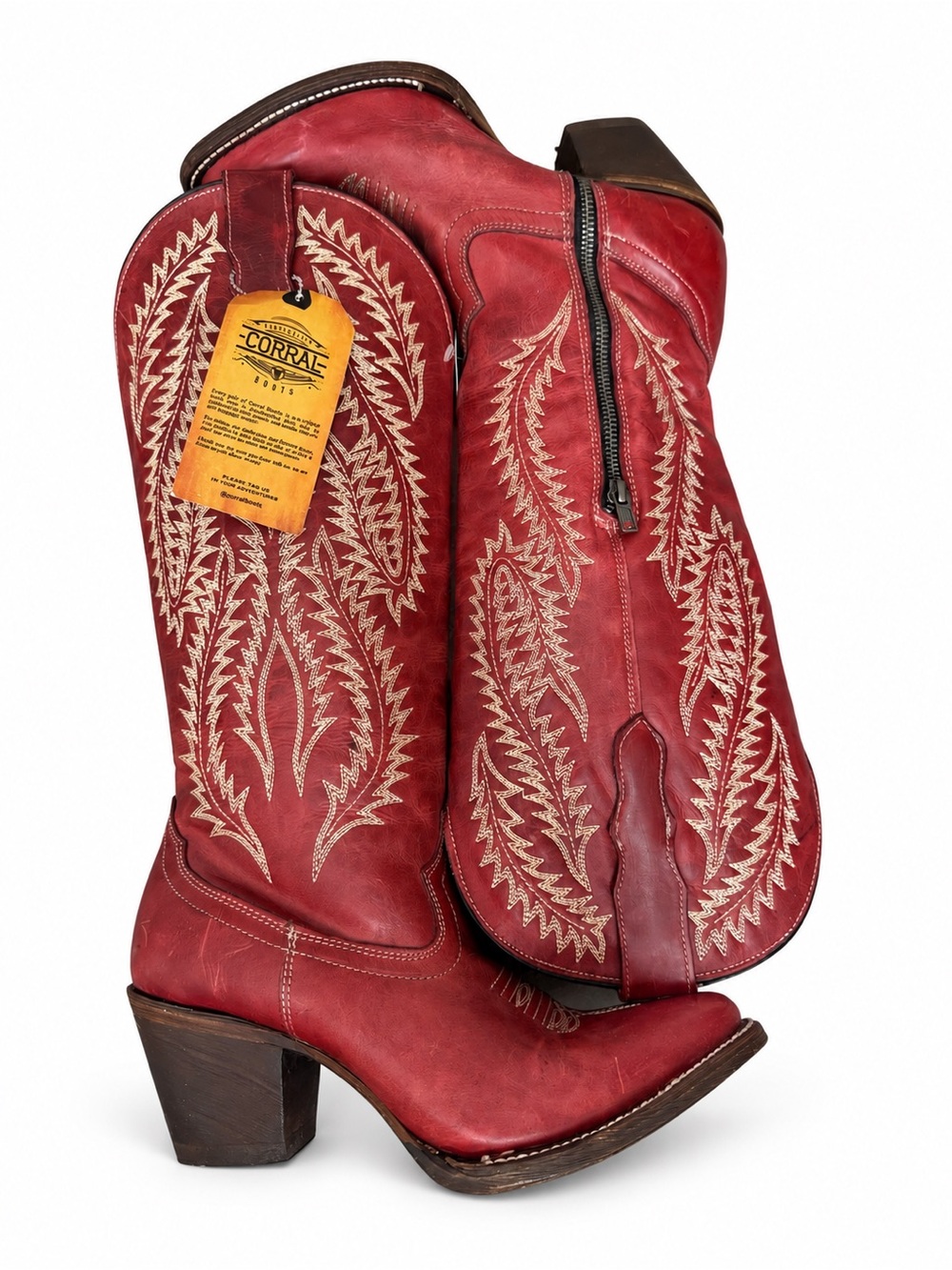 Corral Red Embroidered Western Knee-High Boots